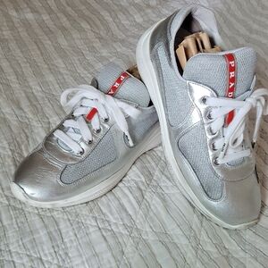 Prada Silver and White Sneakers